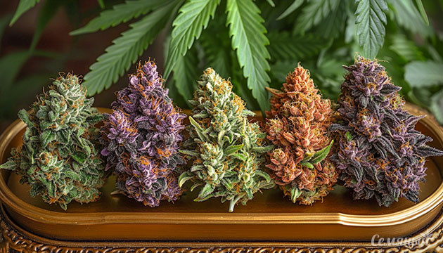 Шишки конопли разных оттенков