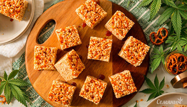 Криспи с каннабисом и соусом из соленой карамели